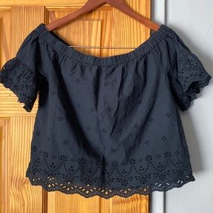 Madewell black eyelet cropped blouse, size medium